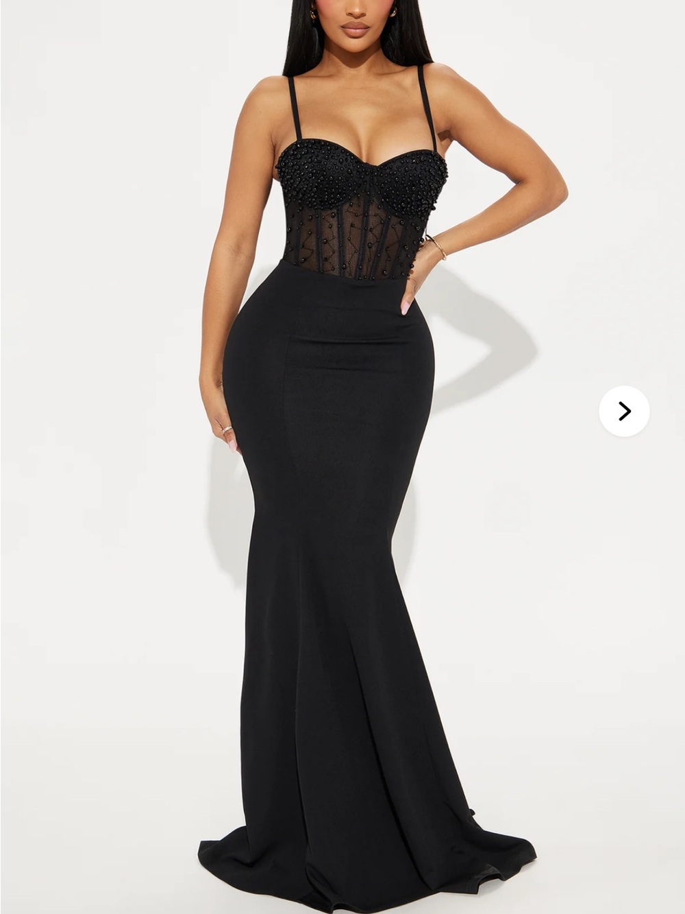 Fashion nova Bella, and embellished Black Beaded Corset Mermaid Dress. 2x nwt